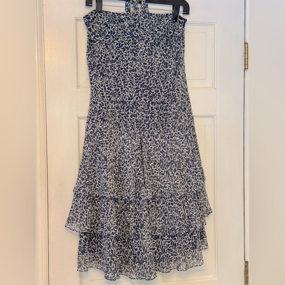 Ann Taylor Halter Tie Blue and White Midi Dress with Elegant Silhouette - Picture 1 of 8